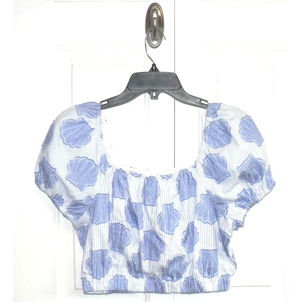 Happily Grey Girls Square Neck Puff Sleeve Cotton Crop Top‎ in Periwinkle Medium